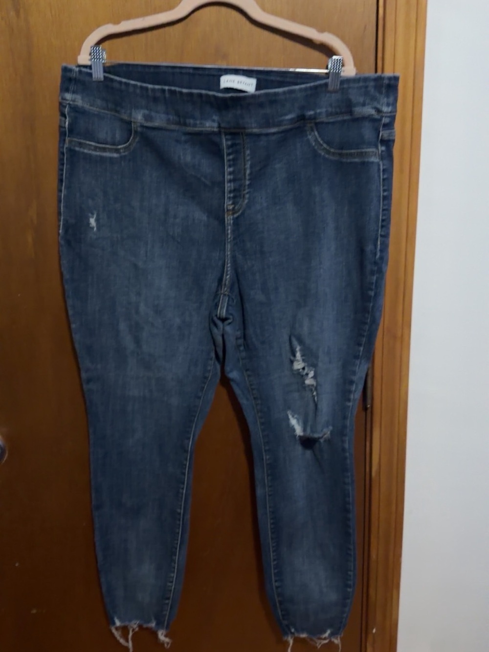 Lane Bryant Distressed Skinny Jeans in Dark Blue Denim
